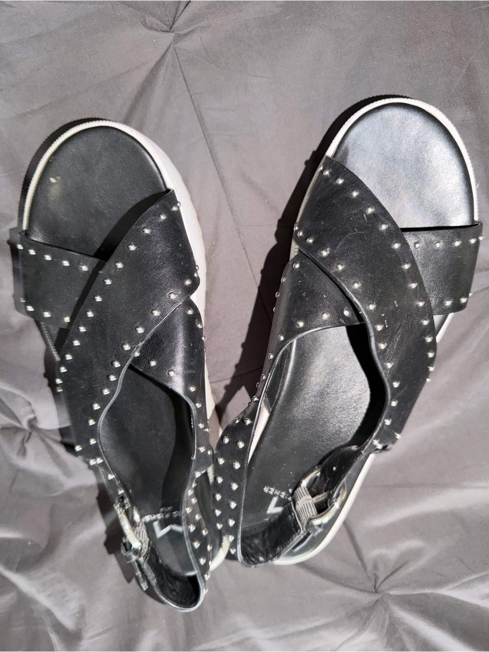 Marc Fisher Black Studded Crisscross Slingback Sandals